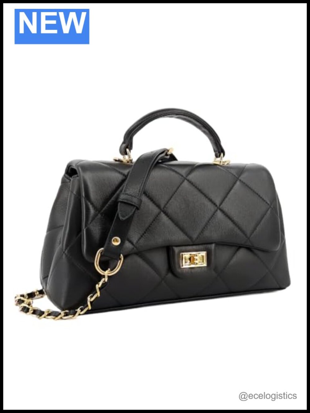 Quilted Leather Convertible Shoulder Crossbody Bag Gold Chain
